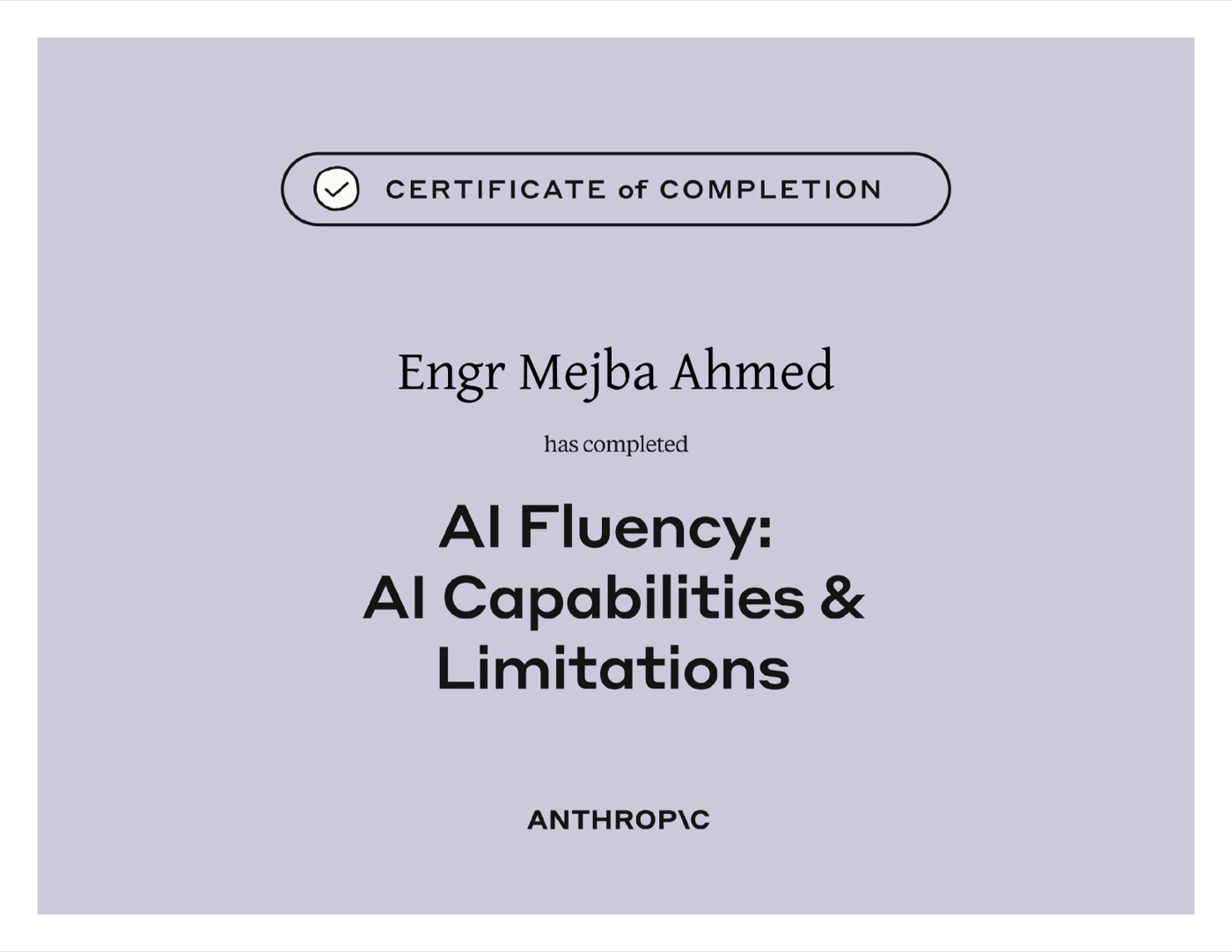 Anthropic certificate: AI Fluency — AI Capabilities and Limitations