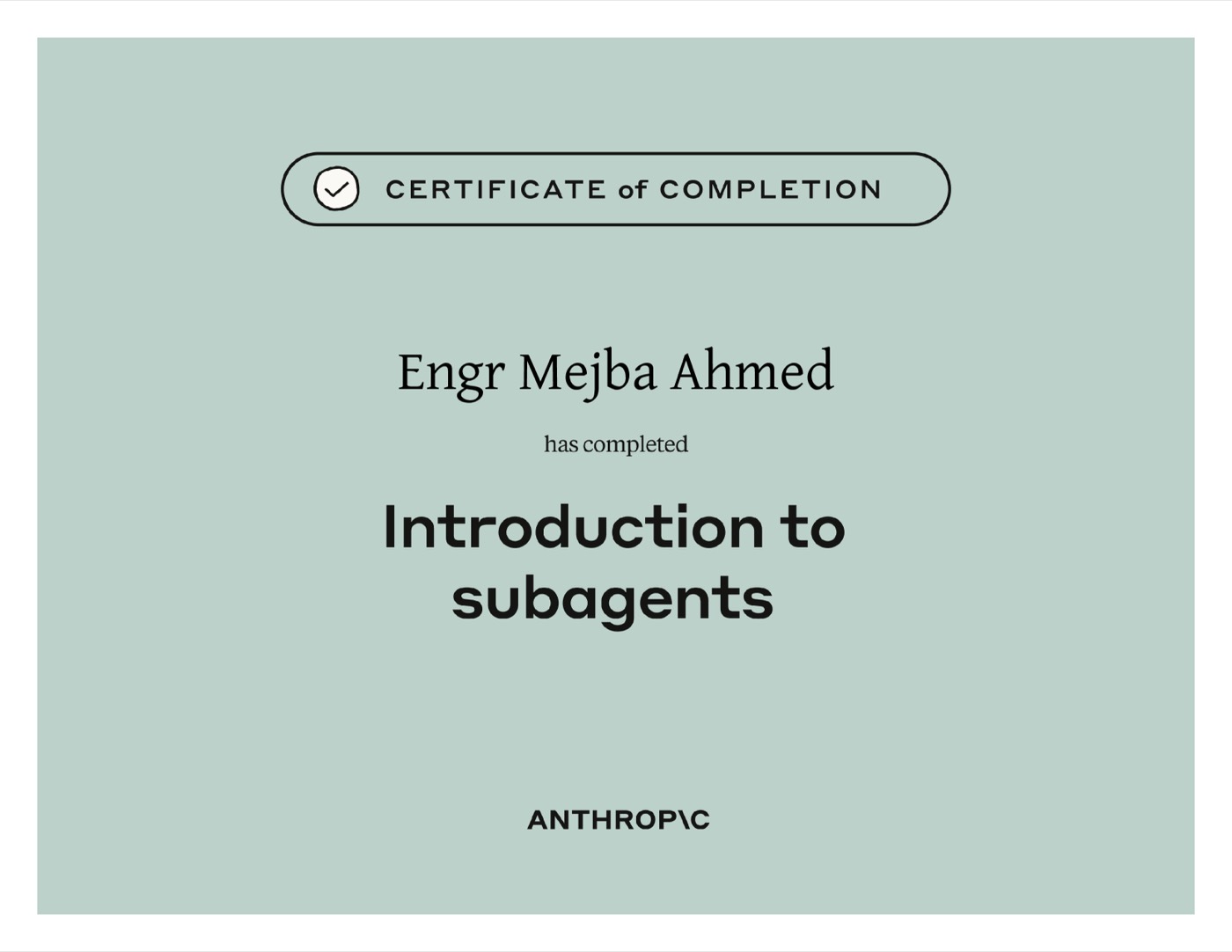 Anthropic certificate: Introduction to subagents