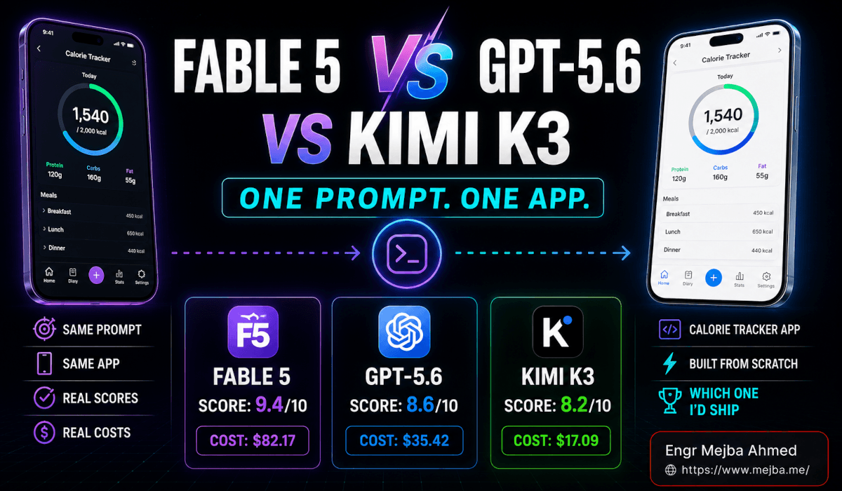 Fable 5 vs GPT-5.6 vs Kimi K3: One Prompt, One App