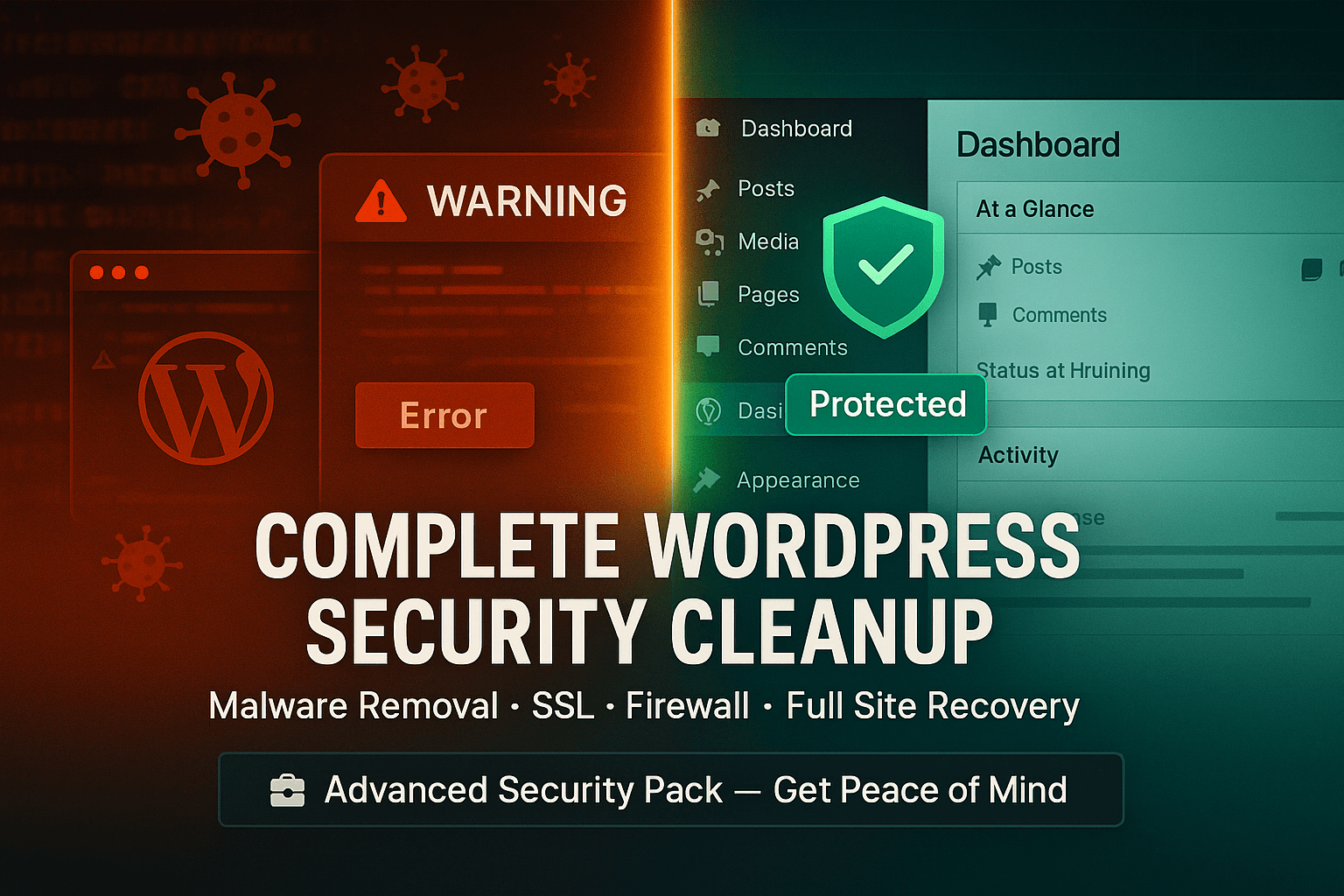 You will get Fix Hacked WordPress Site & Remove Malware Fast – Full Security Cleanup