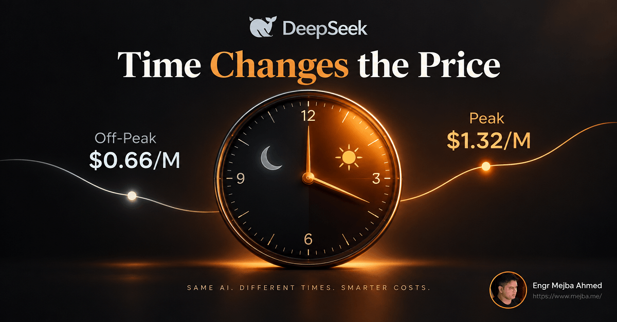 DeepSeek peak and off-peak API pricing illustration showing how time of day changes AI inference costs.