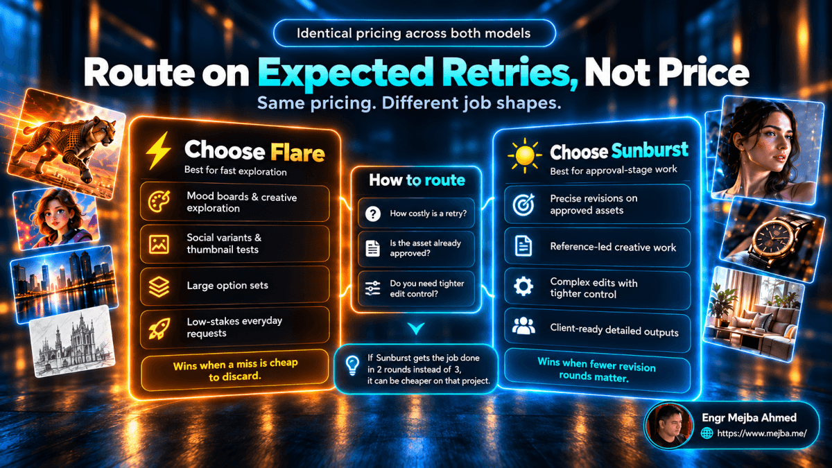 ChatGPT Images 2.5 Flare vs Sunburst routing guide based on retries, creative exploration, and precision editing.