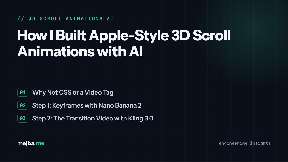 How I Built Apple-Style 3D Scroll Animations with AI - overview of why not css or a video tag, step 1: keyframes with nano banana 2