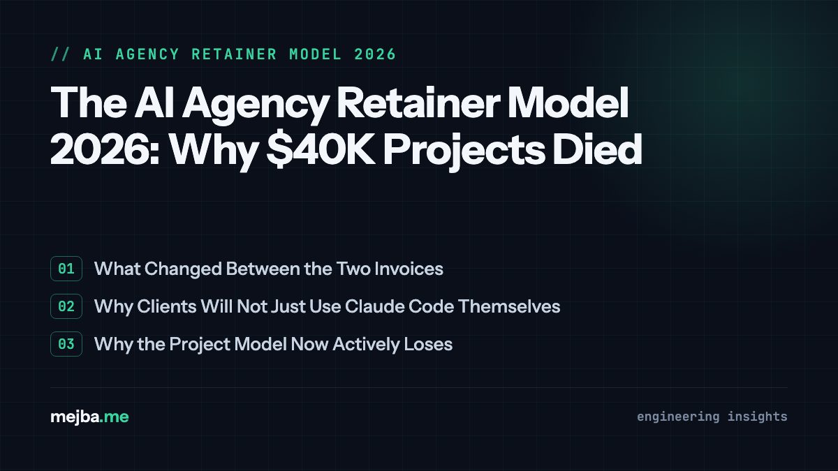 The AI Agency Retainer Model 2026: Why $40K Projects Died - overview of what changed between the two invoices, why clients will not just use claude code themselves
