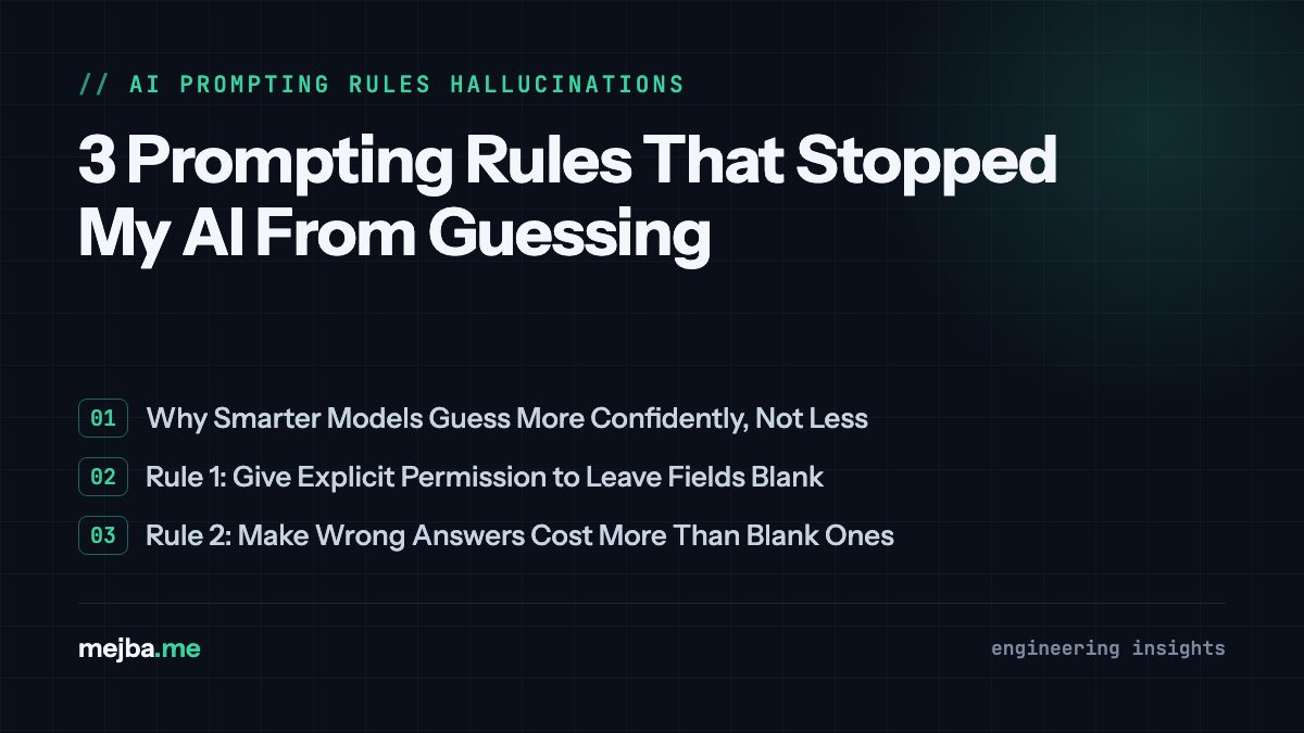 3 Prompting Rules That Stopped My AI From Guessing - overview of why smarter models guess more confidently, not less, rule 1: give explicit permission to leave fields blank