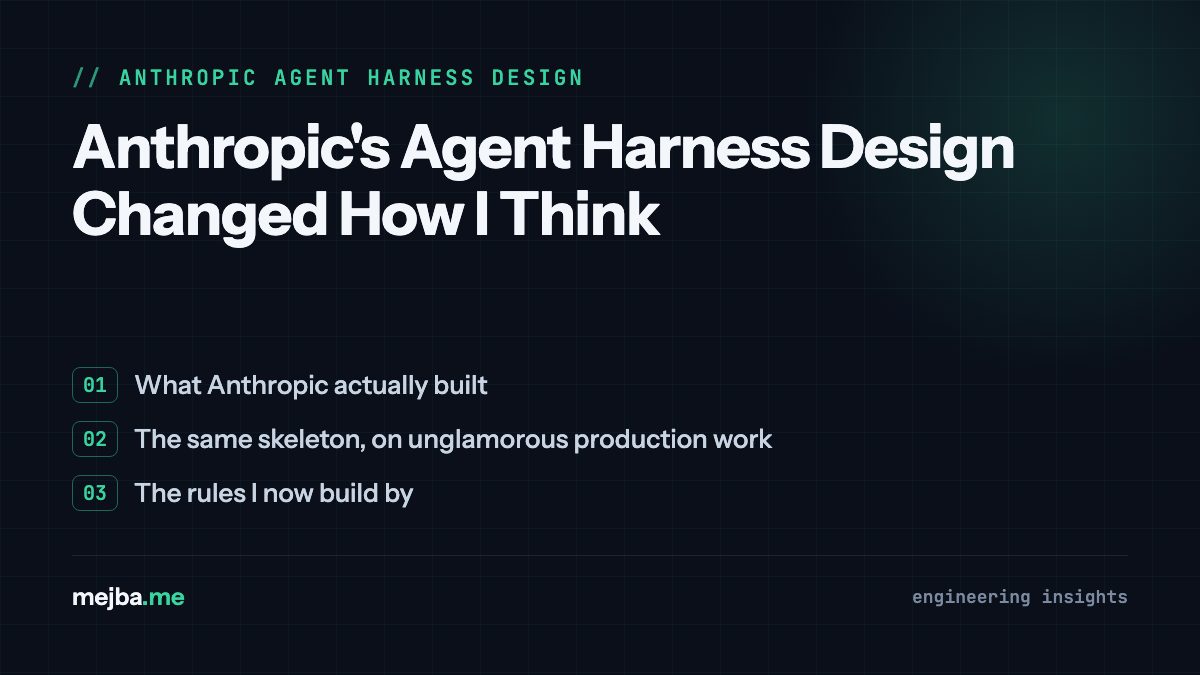 Anthropic's Agent Harness Design Changed How I Think - overview of what anthropic actually built, the same skeleton, on unglamorous production work