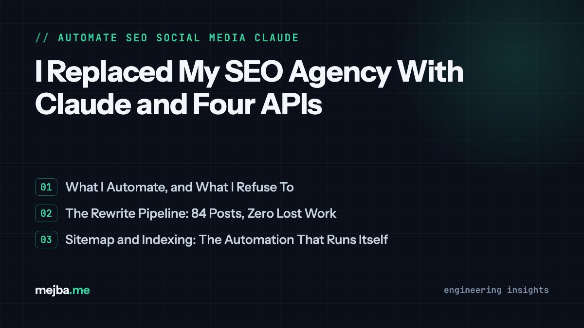 Automating SEO and Social Media With Claude: My Real Pipeline - what I automate and what I refuse to, plus the 84-post rewrite pipeline with zero lost work