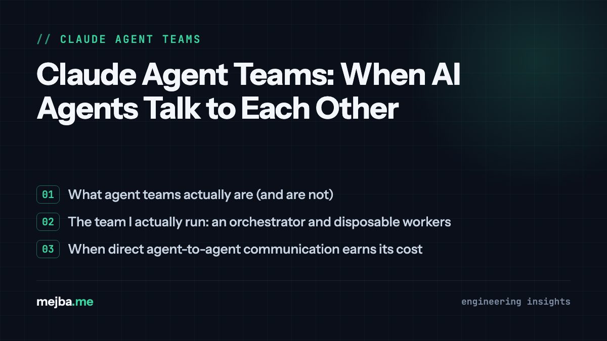 Claude Agent Teams: When AI Agents Talk to Each Other - overview of what agent teams actually are (and are not), the team i actually run: an orchestrator and disposable workers