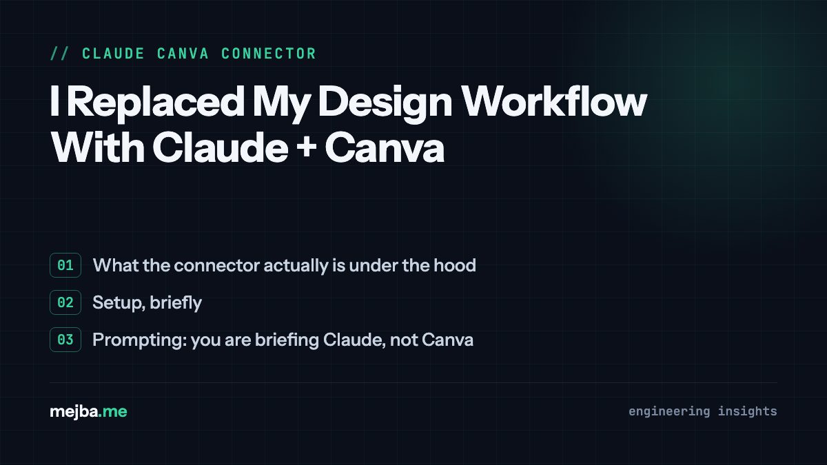 I Replaced My Design Workflow With Claude + Canva - overview of what the connector actually is under the hood, setup, briefly