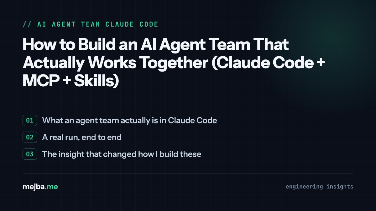 How to Build an AI Agent Team That Actually Works Together (Claude Code + MCP + Skills) - overview of what an agent team actually is in claude code, a real run, end to end