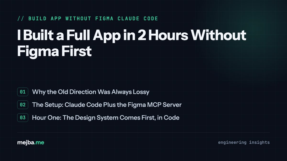 I Built a Full App in 2 Hours Without Figma First - overview of why the old direction was always lossy, the setup: claude code plus the figma mcp server