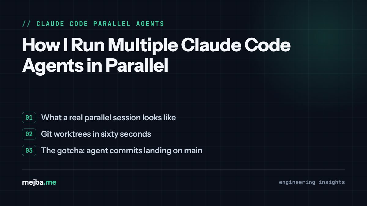 How I Run Multiple Claude Code Agents in Parallel - overview of what a real parallel session looks like, git worktrees in sixty seconds
