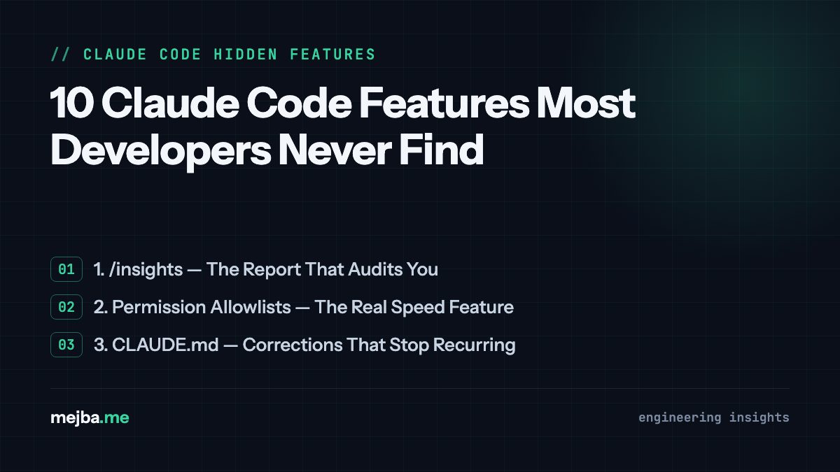 10 Claude Code Features Most Developers Never Find - overview of 1. /insights — the report that audits you, 2. permission allowlists — the real speed feature
