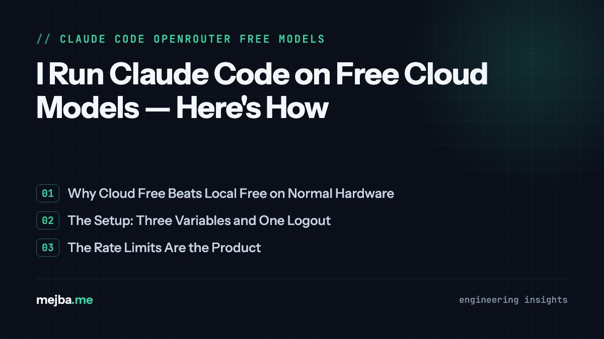 I Run Claude Code on Free Cloud Models — Here's How - overview of why cloud free beats local free on normal hardware, the setup: three variables and one logout