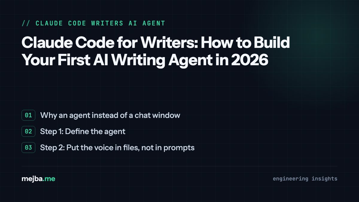 Claude Code for Writers: How to Build Your First AI Writing Agent in 2026 - overview of why an agent instead of a chat window, step 1: define the agent