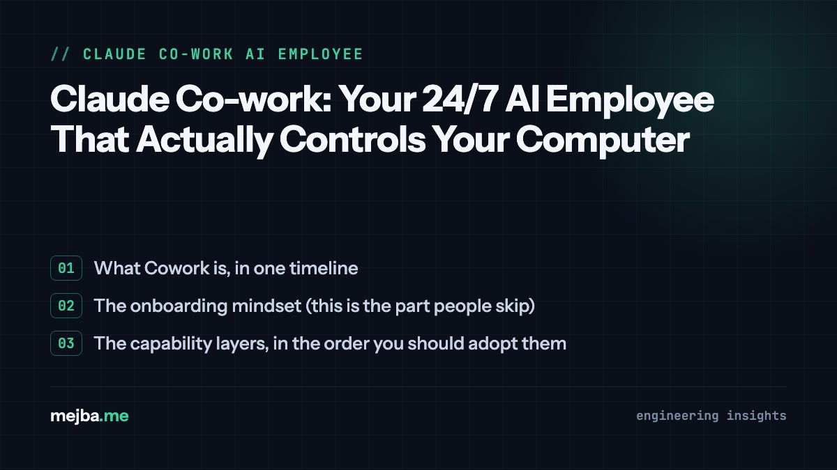 Claude Co-work: Your 24/7 AI Employee That Actually Controls Your Computer - overview of what cowork is, in one timeline, the onboarding mindset (this is the part people skip)