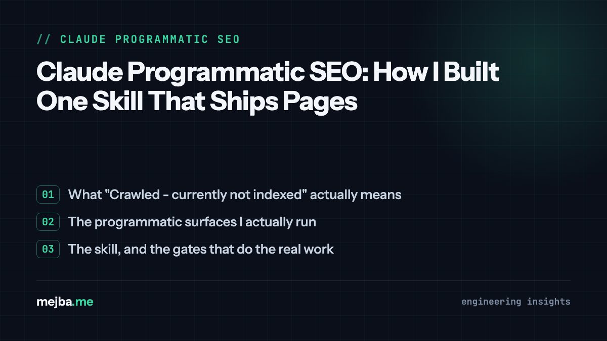 Claude Programmatic SEO: How I Built One Skill That Ships Pages - overview of what 'crawled - currently not indexed' actually means, the programmatic surfaces i actually run