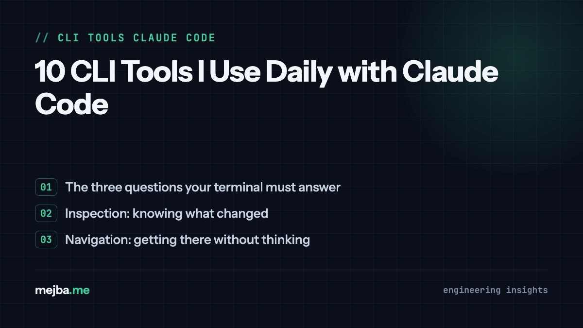 10 CLI Tools I Use Daily with Claude Code - overview of the three questions your terminal must answer, inspection: knowing what changed