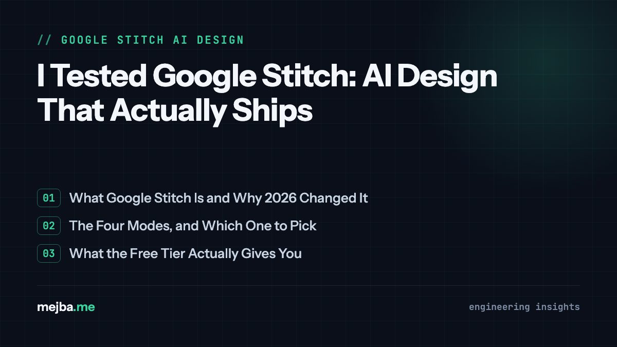 I Tested Google Stitch: AI Design That Actually Ships - overview of what google stitch is and why 2026 changed it, the four modes, and which one to pick