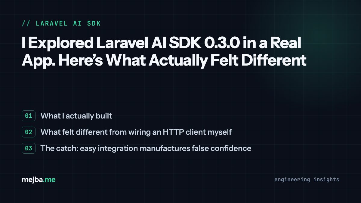 I Explored Laravel AI SDK 0.3.0 in a Real App. Here’s What Actually Felt Different - overview of what i actually built, what felt different from wiring an http client myself