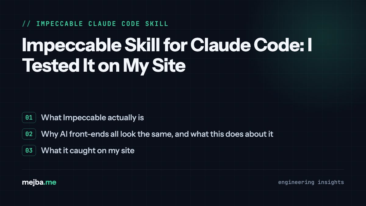 Impeccable Skill for Claude Code: I Tested It on My Site - overview of what impeccable actually is, why ai front-ends all look the same, and what this does about it