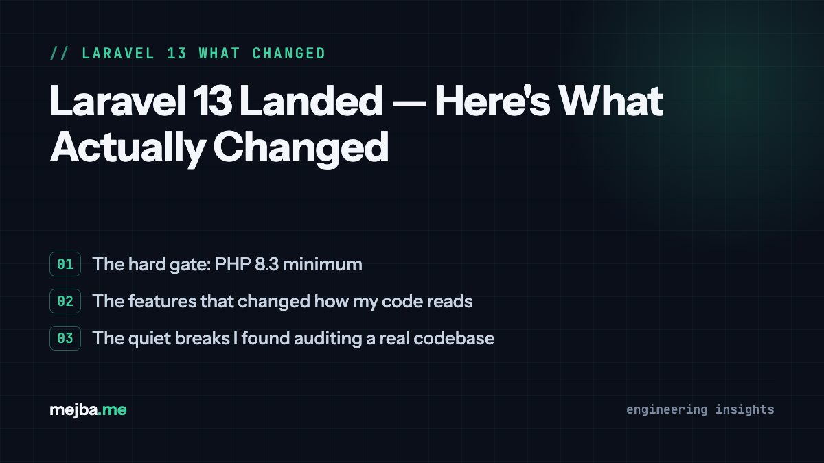Laravel 13 Landed — Here's What Actually Changed - overview of the hard gate: php 8.3 minimum, the features that changed how my code reads