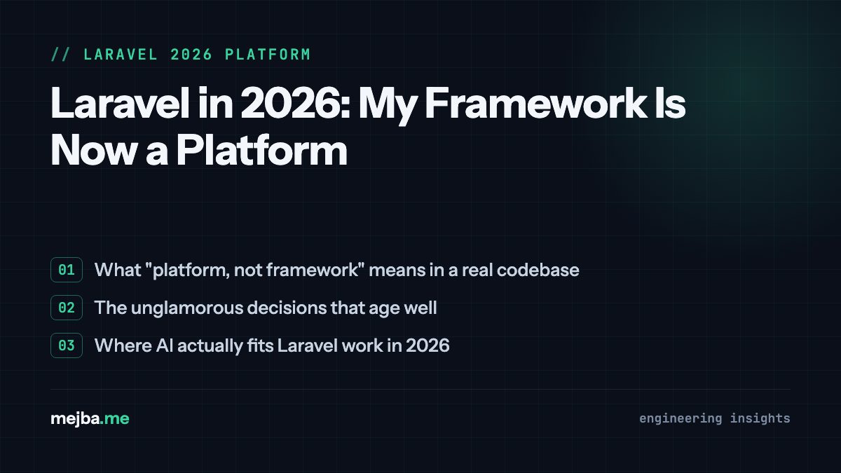 Laravel in 2026: My Framework Is Now a Platform - overview of what 'platform, not framework' means in a real codebase, the unglamorous decisions that age well