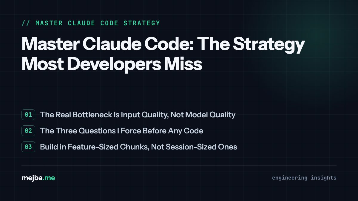 Master Claude Code: The Strategy Most Developers Miss - overview of the real bottleneck is input quality, not model quality, the three questions i force before any code