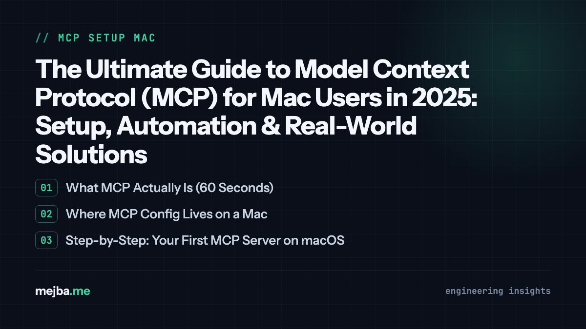 The Ultimate Guide to Model Context Protocol (MCP) for Mac Users in 2025: Setup, Automation & Real-World Solutions - overview of what mcp actually is (60 seconds), where mcp config lives on a mac