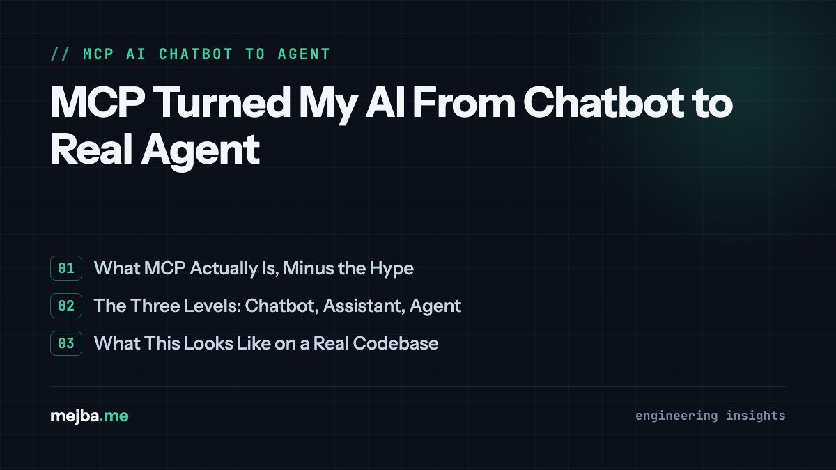 MCP Turned My AI From Chatbot to Real Agent - overview of what mcp actually is, minus the hype, the three levels: chatbot, assistant, agent