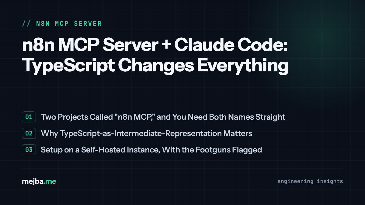 n8n MCP Server + Claude Code: TypeScript Changes Everything - overview of two projects called 'n8n mcp,' and you need both names straight, why typescript-as-intermediate-representation matters
