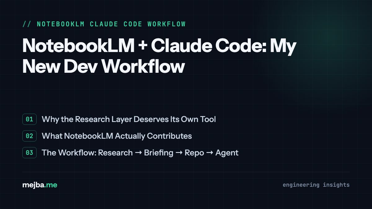 NotebookLM + Claude Code: My New Dev Workflow - overview of why the research layer deserves its own tool, what notebooklm actually contributes