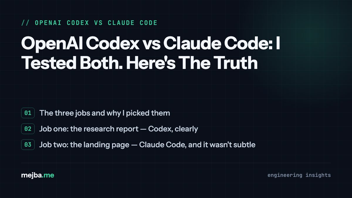 OpenAI Codex vs Claude Code: I Tested Both. Here's The Truth - overview of the three jobs and why i picked them, job one: the research report — codex, clearly