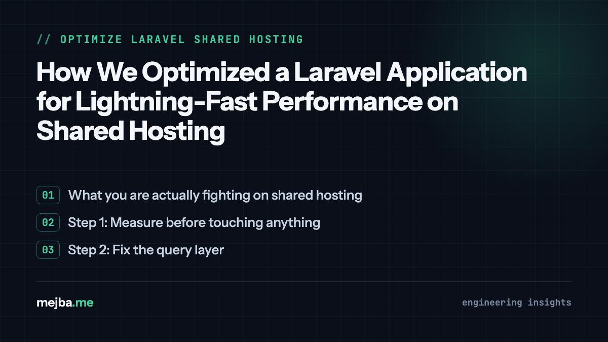 How We Optimized a Laravel Application for Lightning-Fast Performance on Shared Hosting - overview of what you are actually fighting on shared hosting, step 1: measure before touching anything