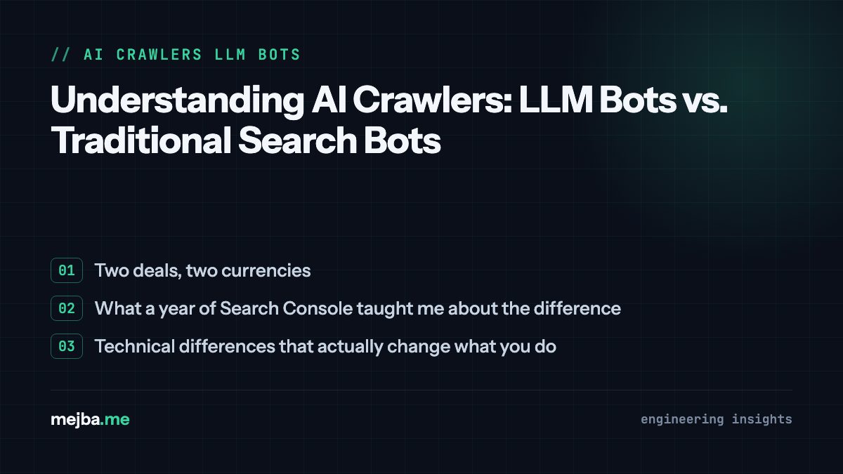 Understanding AI Crawlers: LLM Bots vs. Traditional Search Bots - overview of two deals, two currencies, what a year of search console taught me about the difference