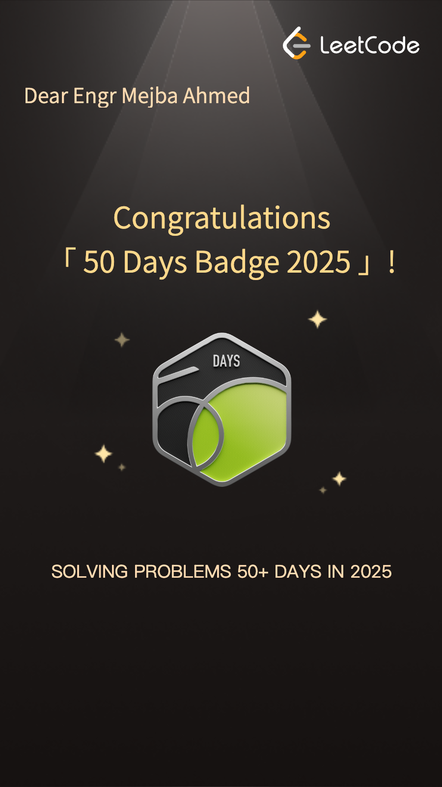LeetCode 50 Days Badge 2025