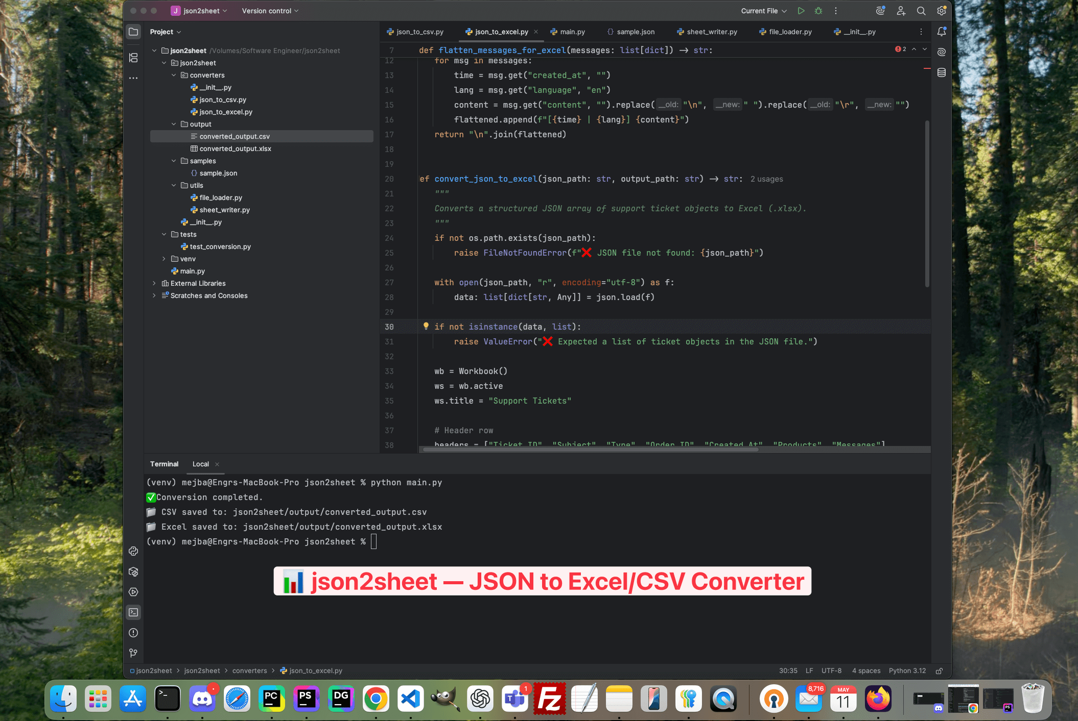 json2sheet