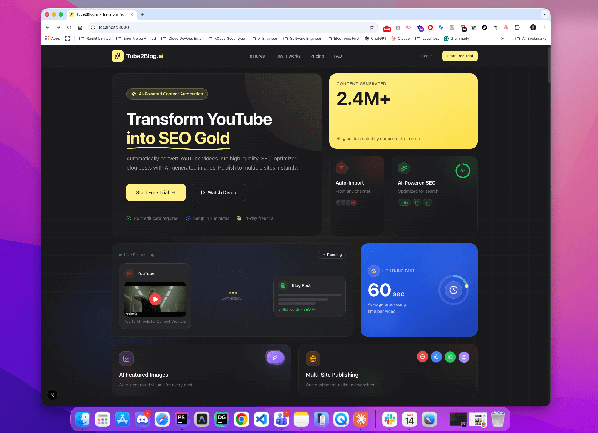 Tube2Blog.ai Dashboard - Full Admin Panel Tour (Next.js + Tailwind CSS) - Screenshot 2