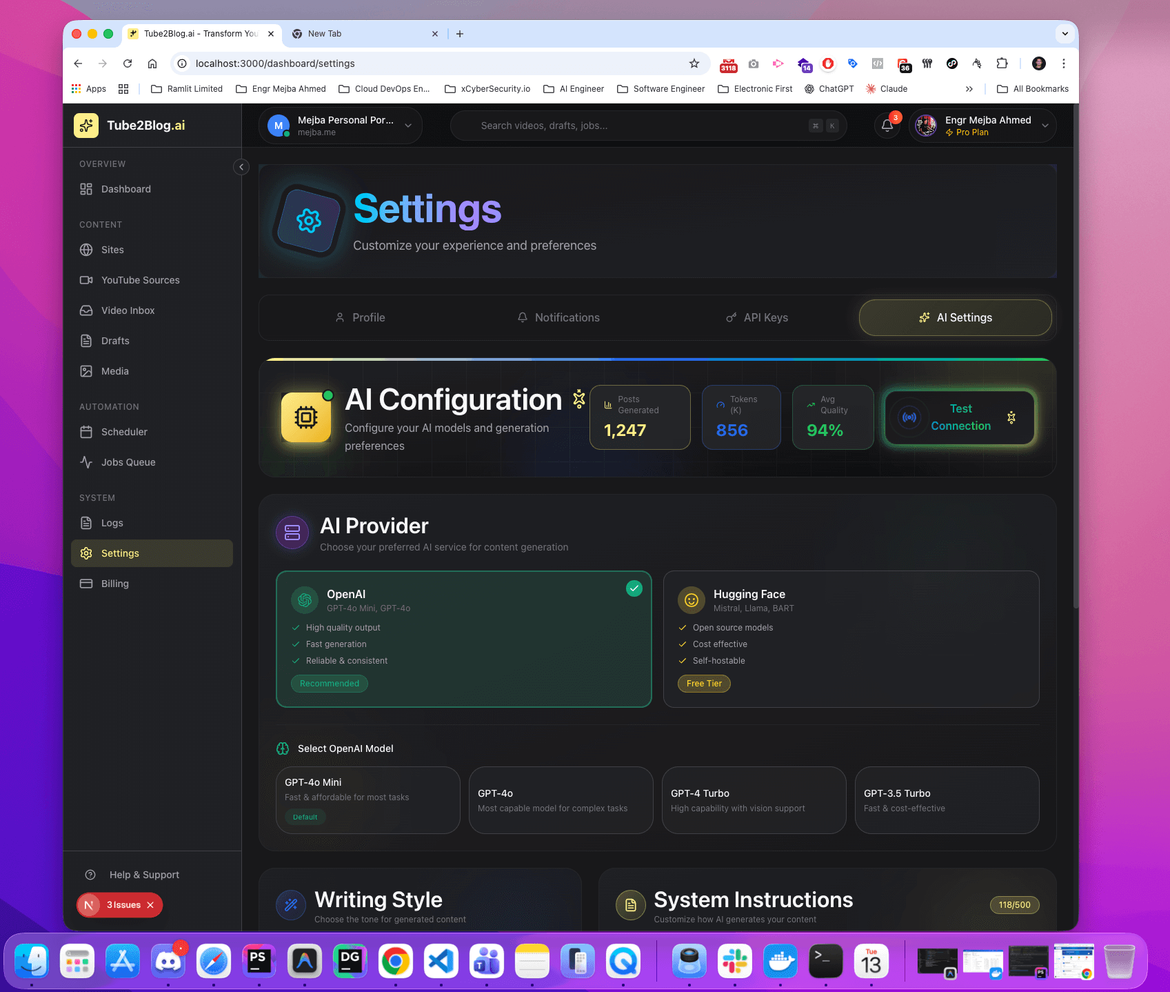 Tube2Blog.ai Dashboard - Full Admin Panel Tour (Next.js + Tailwind CSS) - Screenshot 5