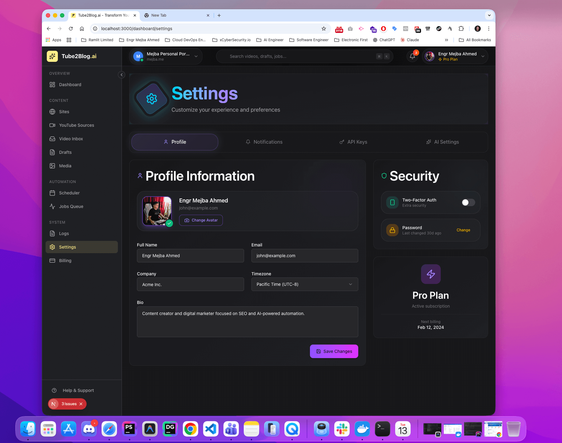 Tube2Blog.ai Dashboard - Full Admin Panel Tour (Next.js + Tailwind CSS) - Screenshot 9