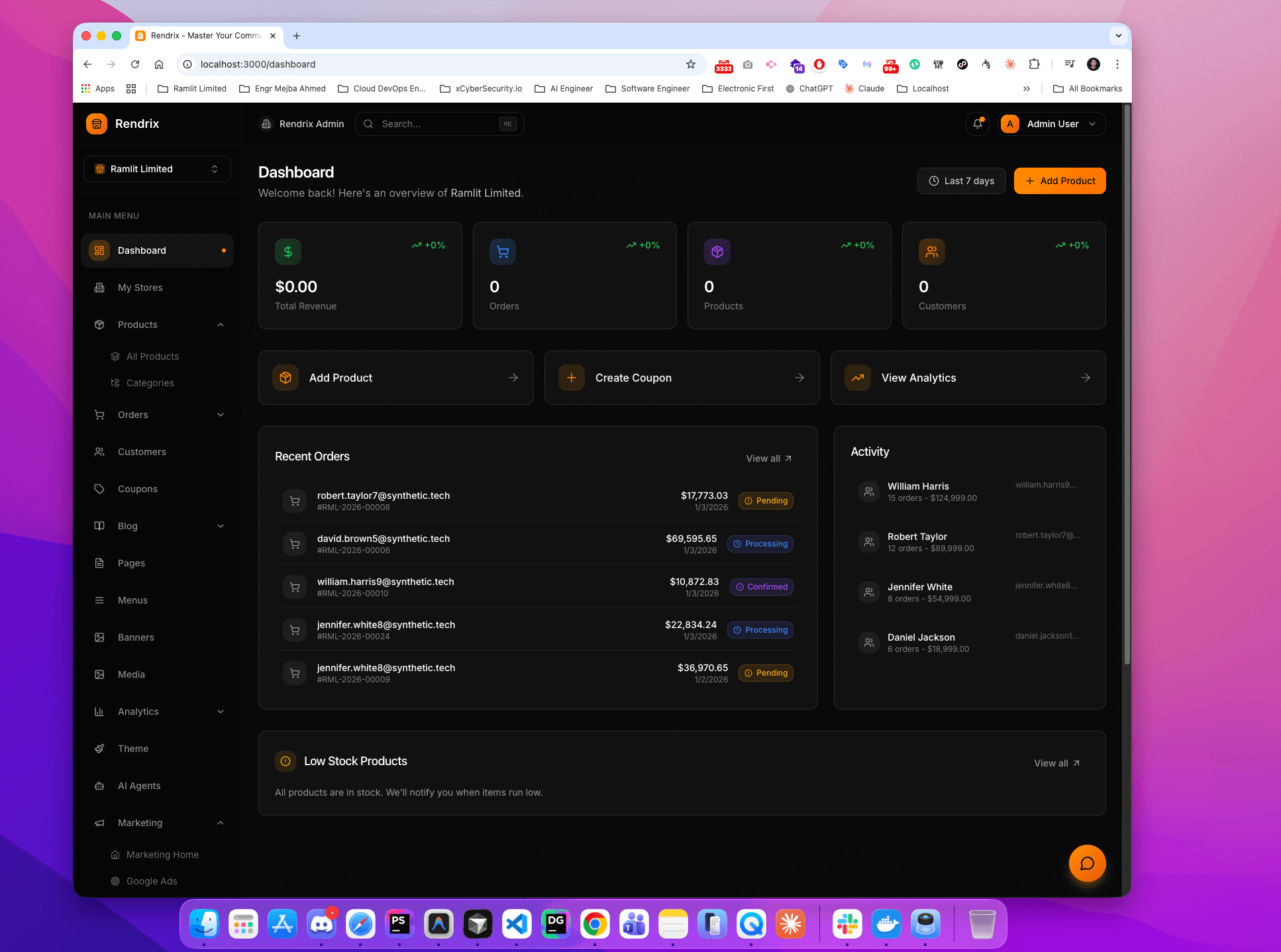 Rendrix - Multi-Tenant E-Commerce Admin Dashboard