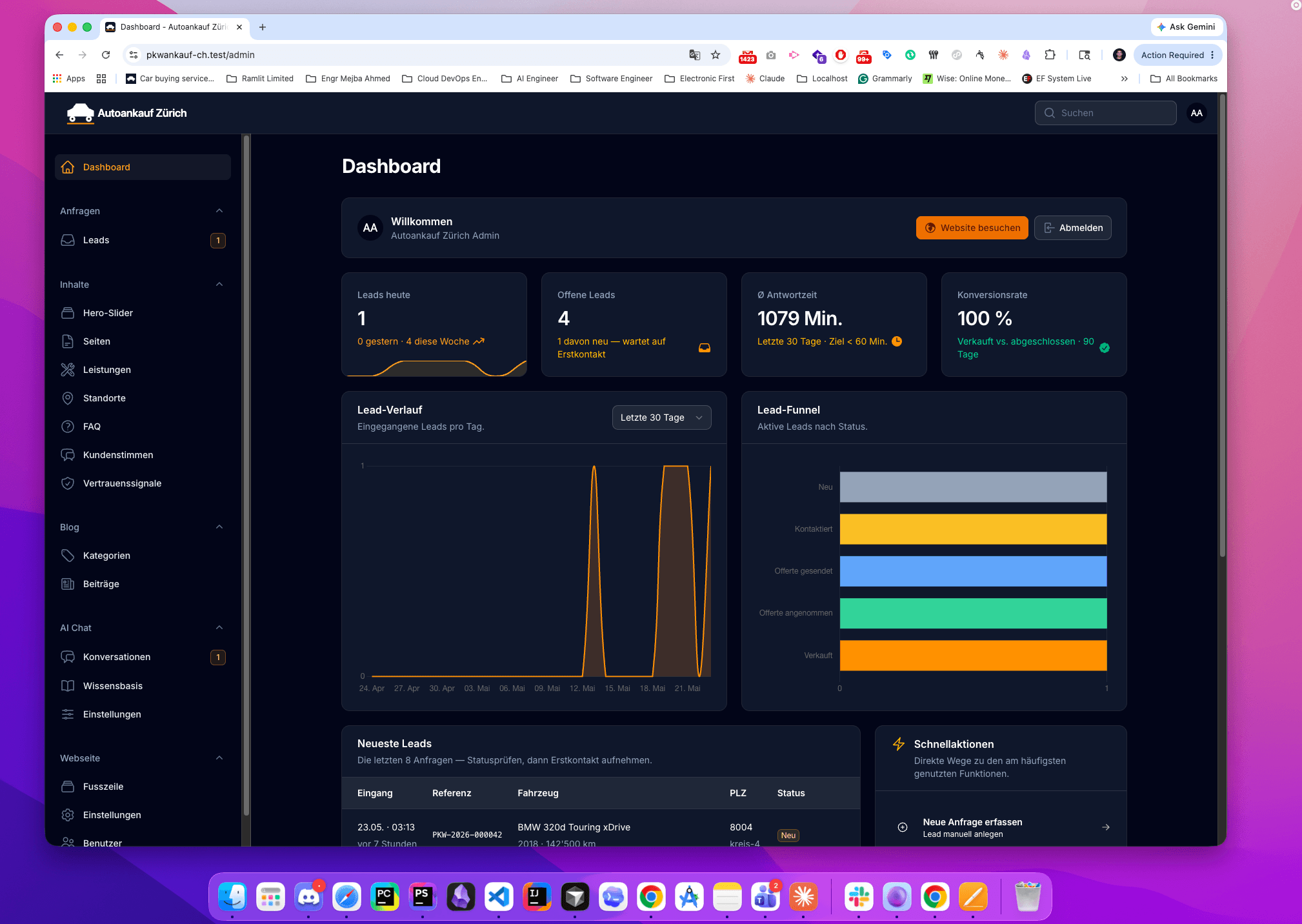Autoankauf Zürich Admin — Filament 5 Lead Management Dashboard
